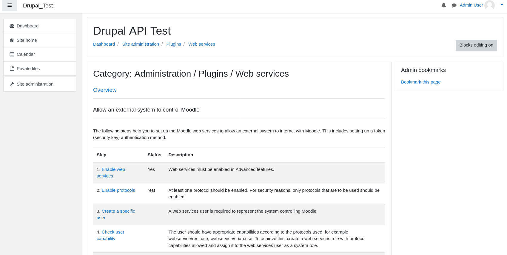  Administration / Plugins / Web services page