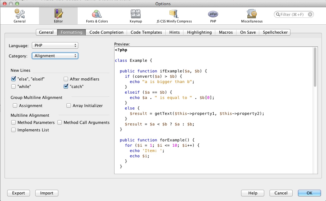 NetBeans alignment