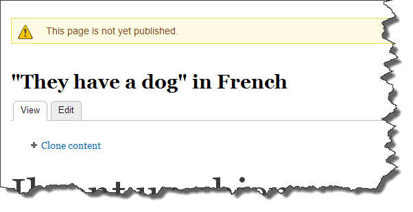 Page showing "This page is not yet published" warning