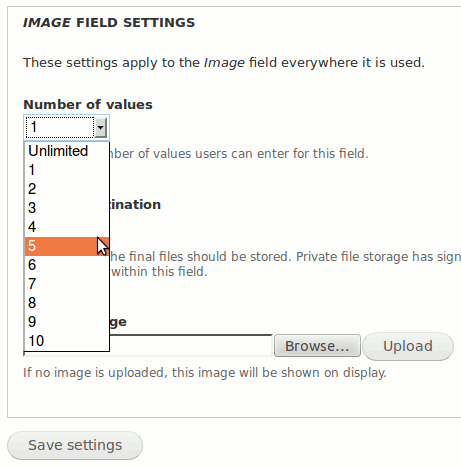 Click on the rolling list "Number of values"