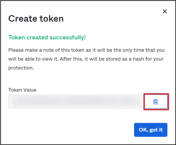 okta user sync and provisioning - click on clipboard icon and copy the generated token