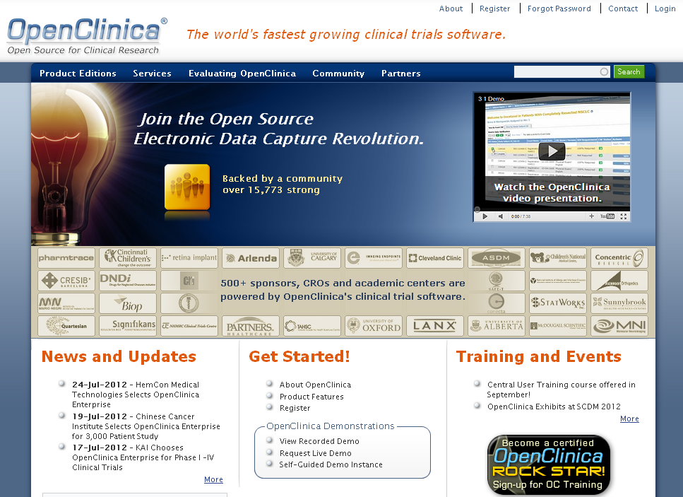 OpenClinica Homepage Screenshot