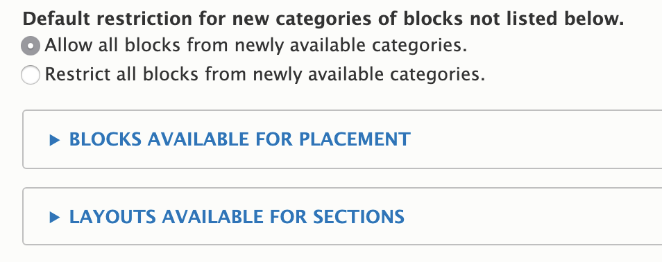 Layout Builder Restrictions overview UI