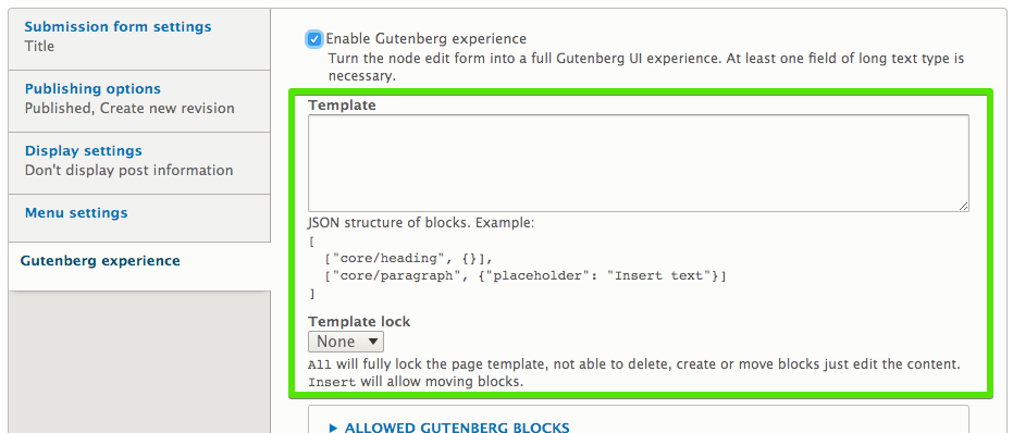 Content type settings