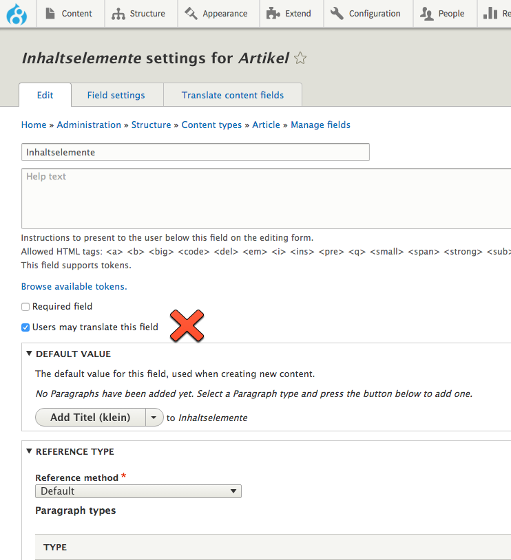 not supported, translatable paragraph reference are not allowed