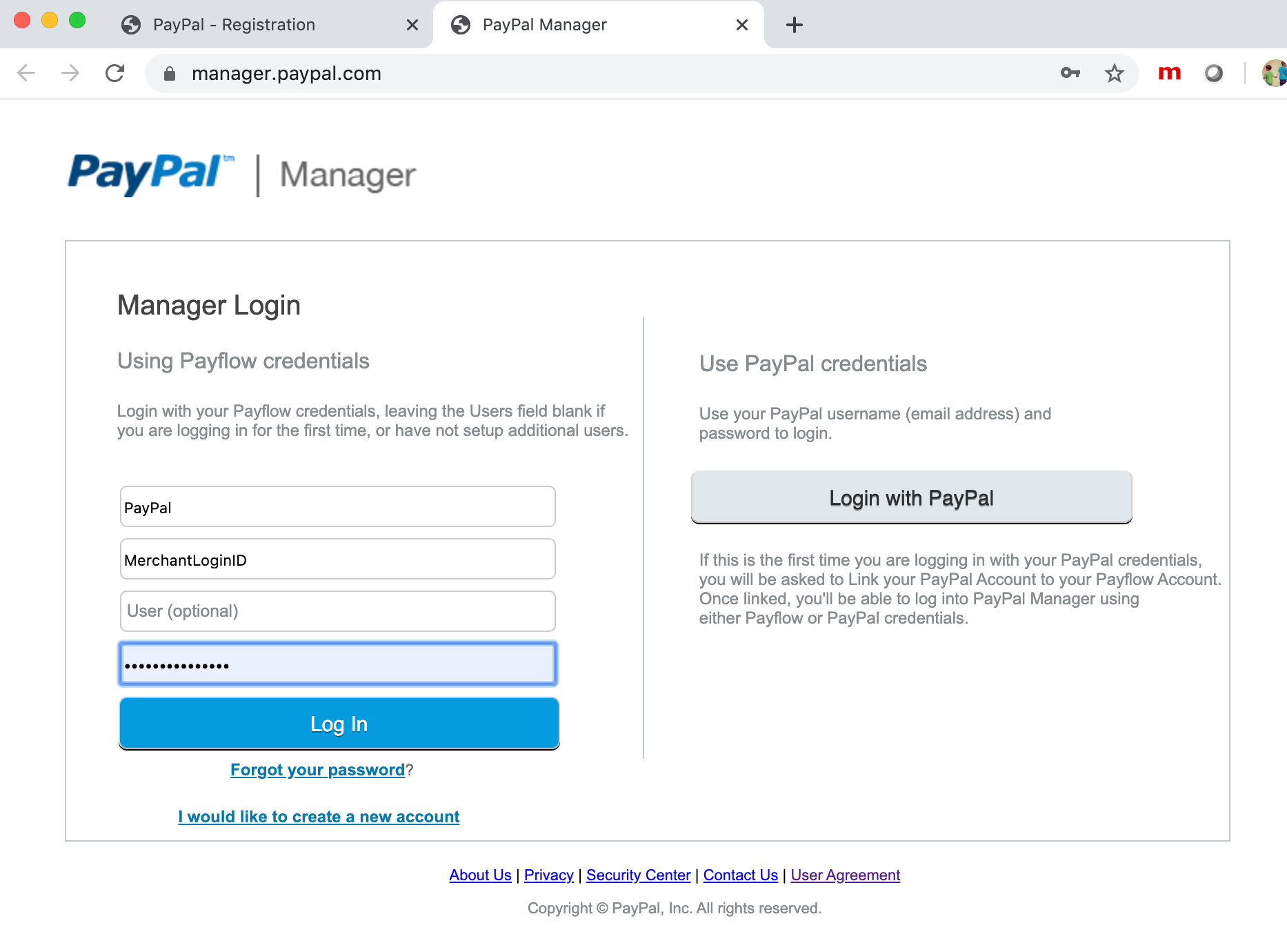 PayPal Manager login