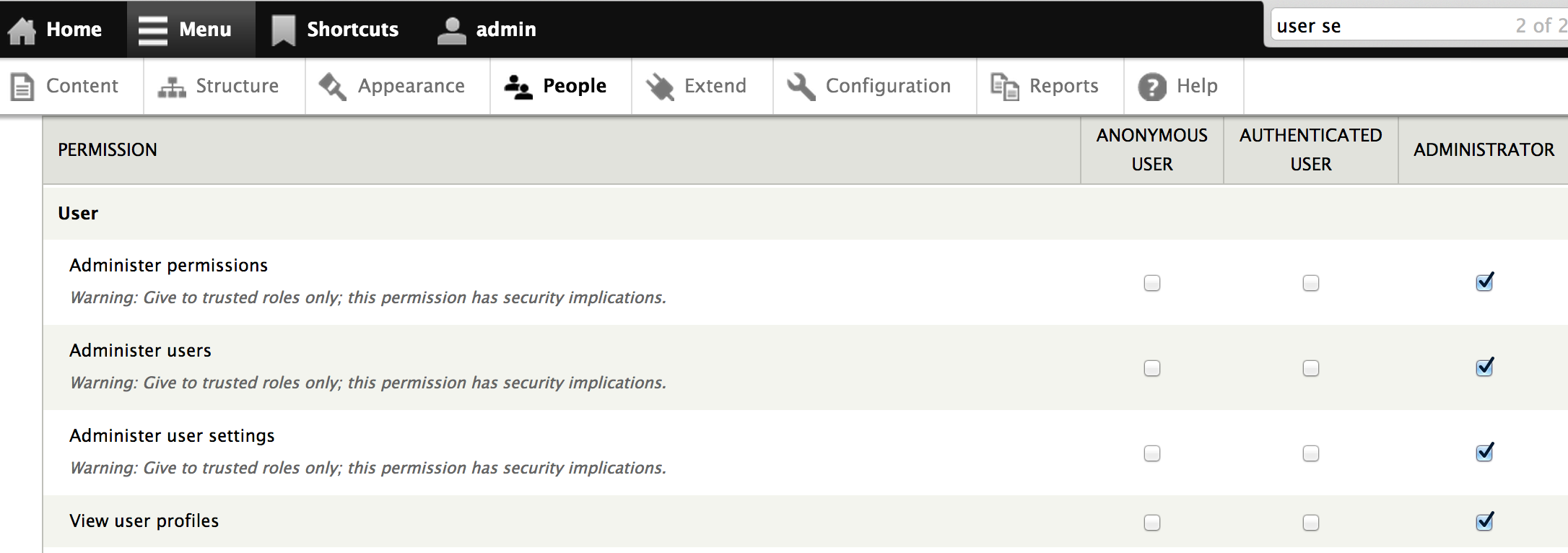 permissions page