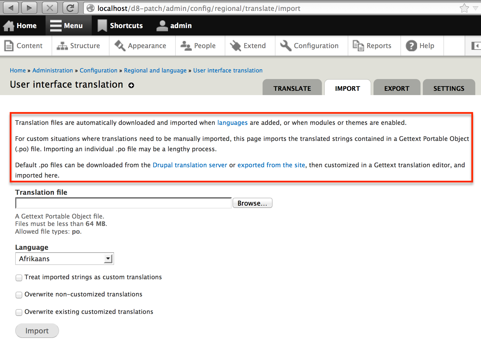 rework help text for ui translations and importing po files help text
