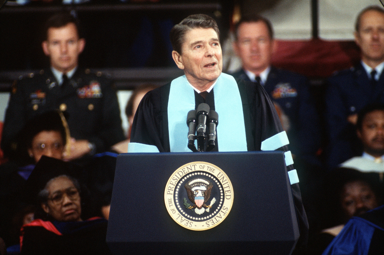 President Ronald Reagan at podium