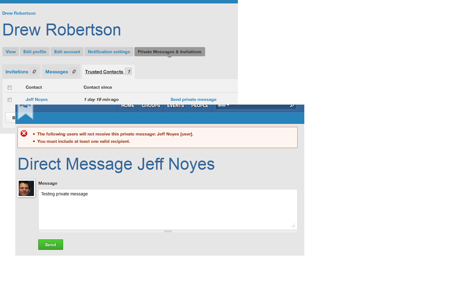 Error private message