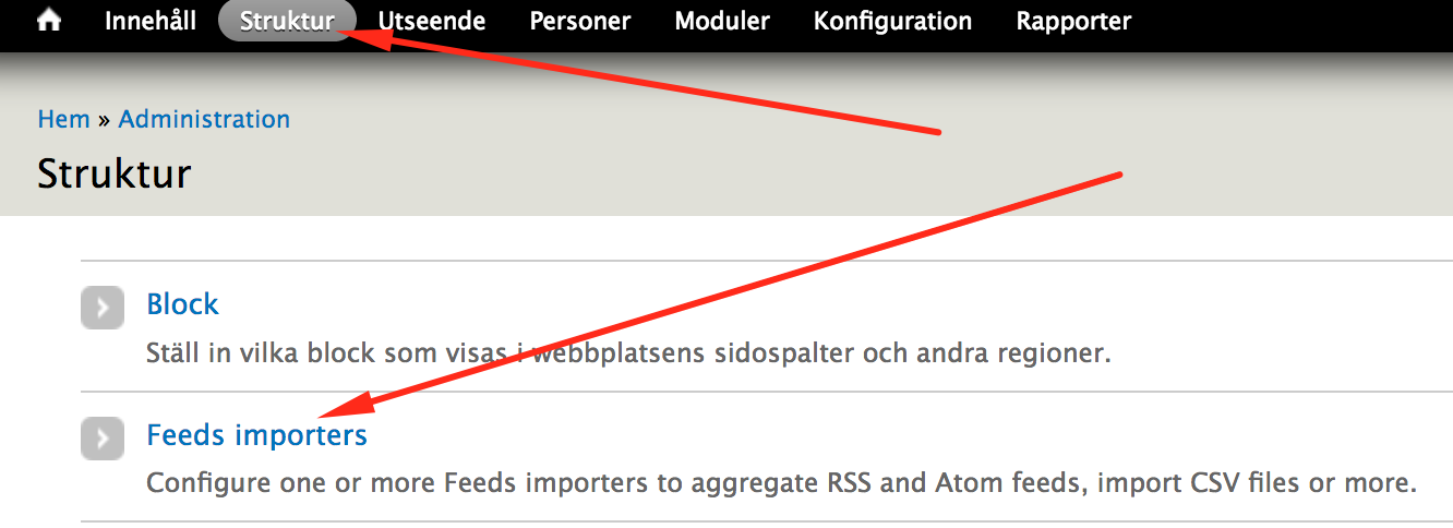 Configure feeds