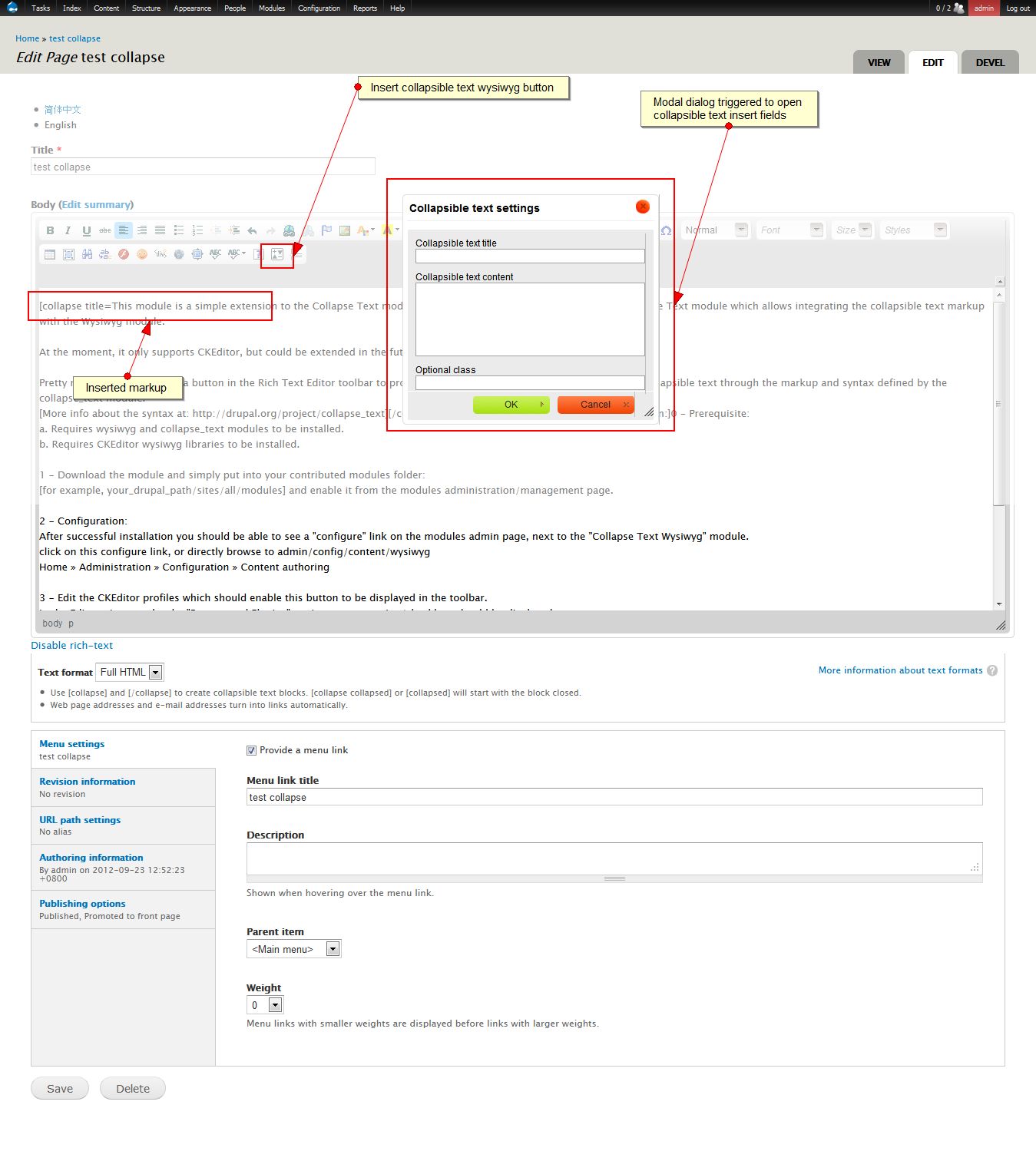 Collapse Text Wysiwyg | Drupal.org