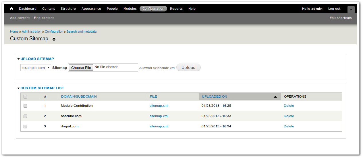 custom sitemap drupal org