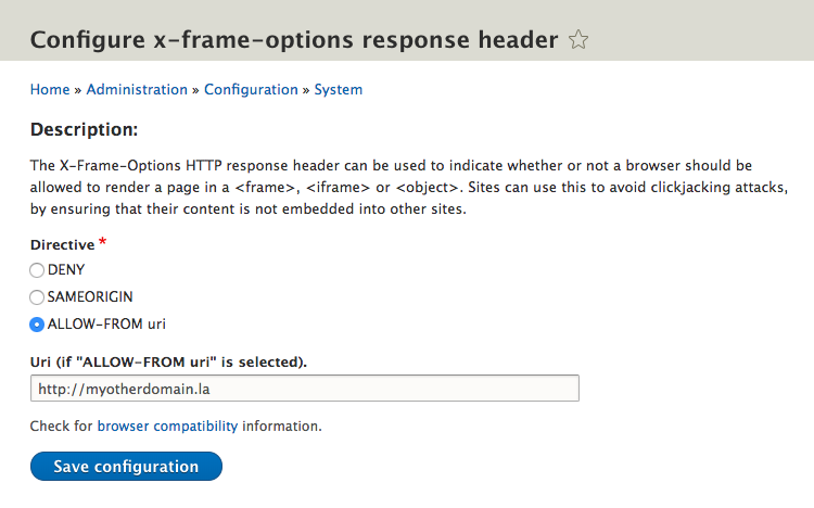 X-Frame-Options Configuration | Drupal.org X-Frame-Options Configuration | Drupal.Org