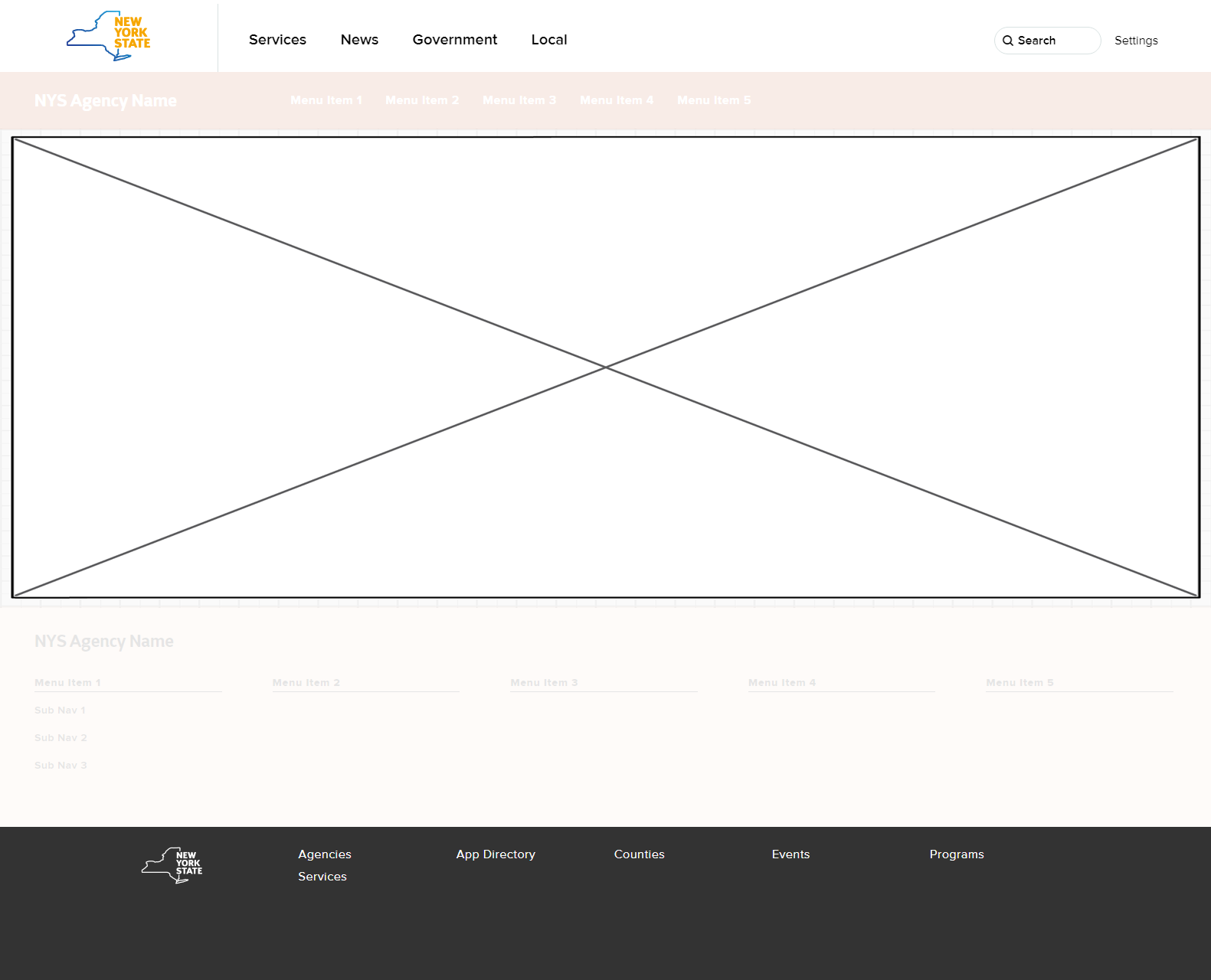 Wireframe showing uNav header and footer