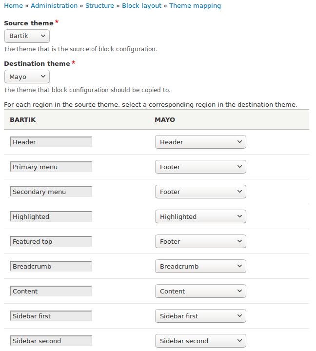 block theme sync drupal org theme mapping