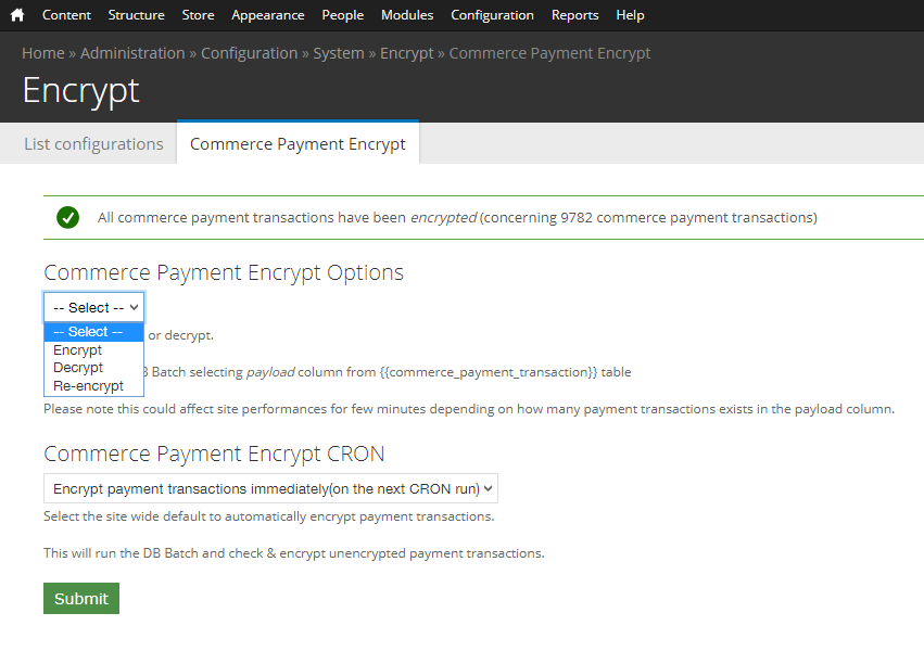 Commerce Payment Encrypt Config Page
