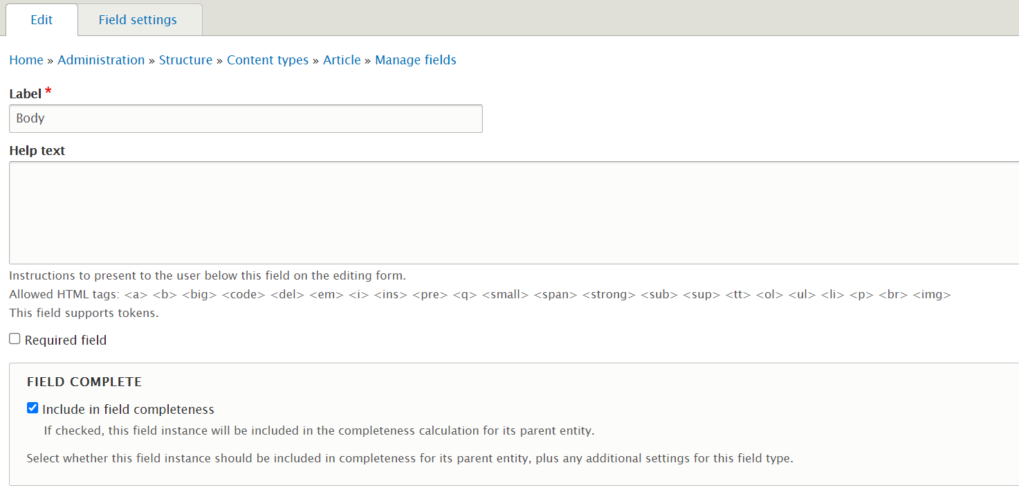 Field Completeness Drupal Org
