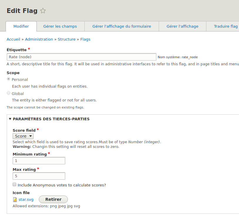 Flag rating drupal