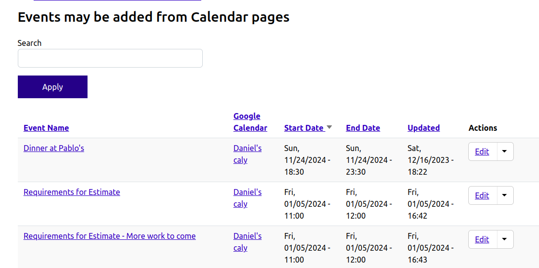 Google Calendar Service Drupal org
