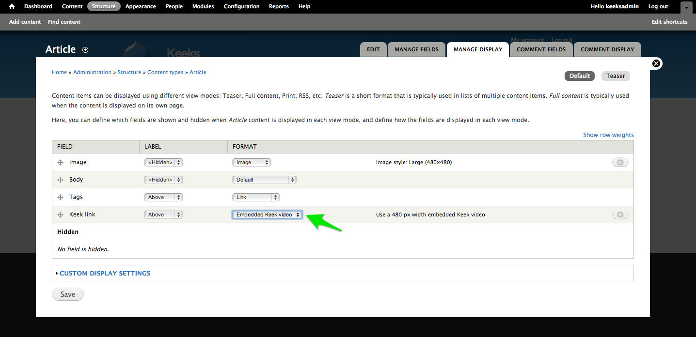 Embedded Keek Video display format