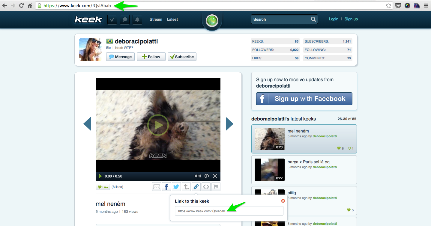 Copy Keek video URL