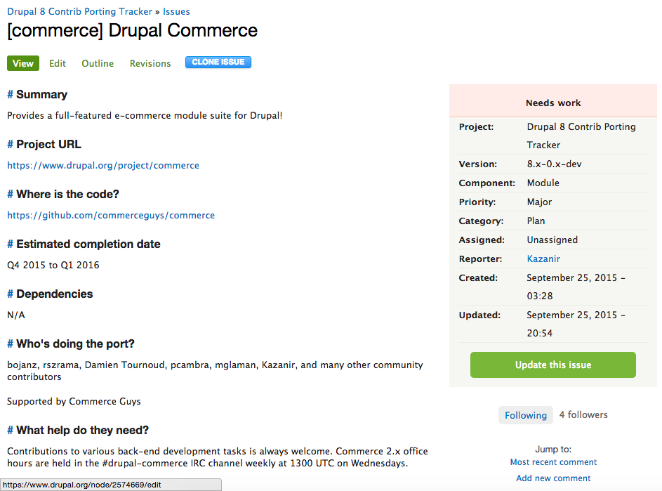 Project page for Drupal Commerce.