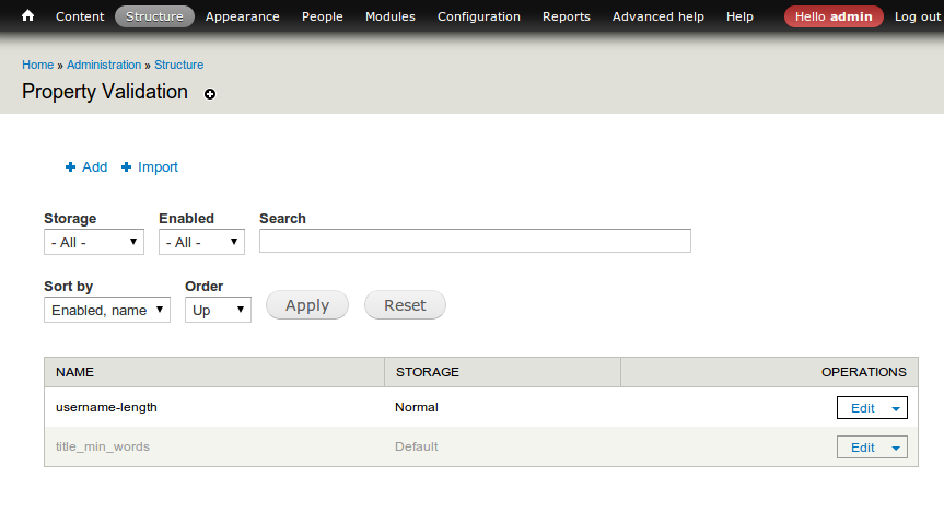 Screenshot of property_validation UI