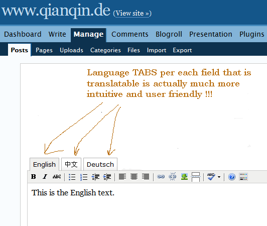 Multilingual tabs