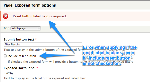 exposed reset button label field required even when button is unchecked