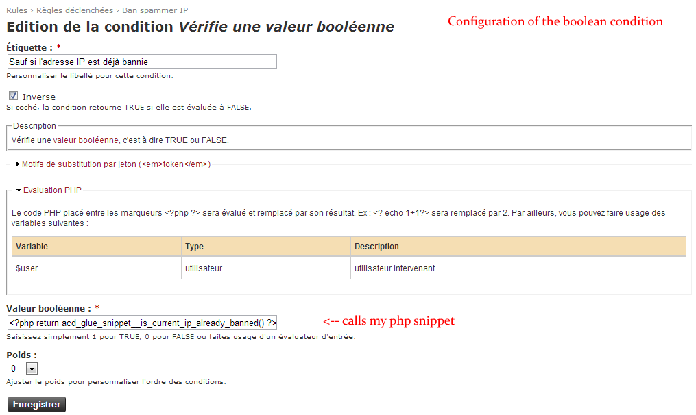 Edition of the boolean condition