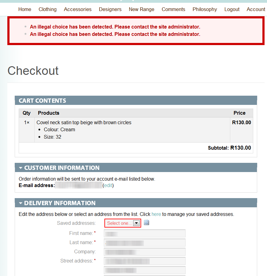 Saved Address Error