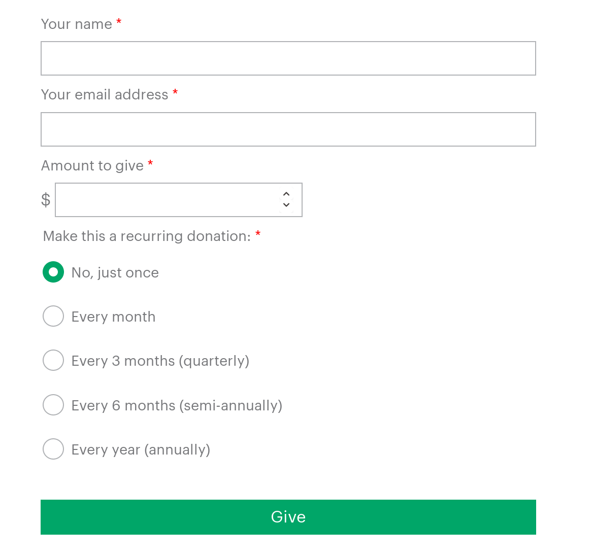 Screenshot of a styled donation form.