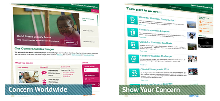 concern.net and yourconcern.concern.net homepage side by side