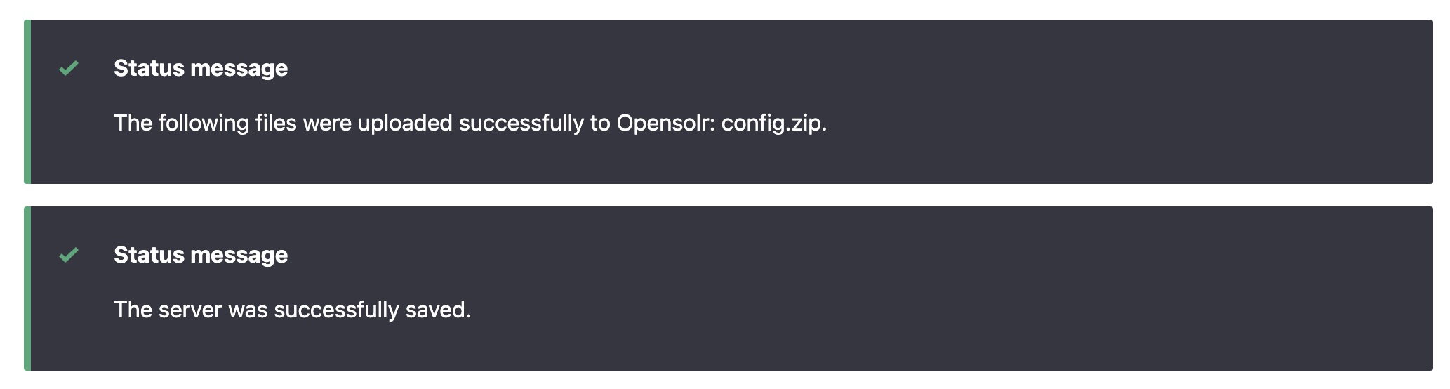 opensolr server add success message