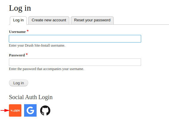 Login page with social auth block