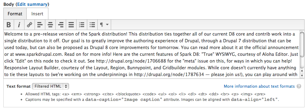A bunch of smooshed together text in the body field.