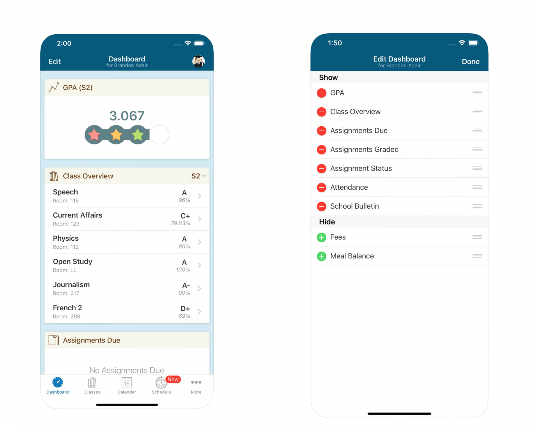 Education app dashboard