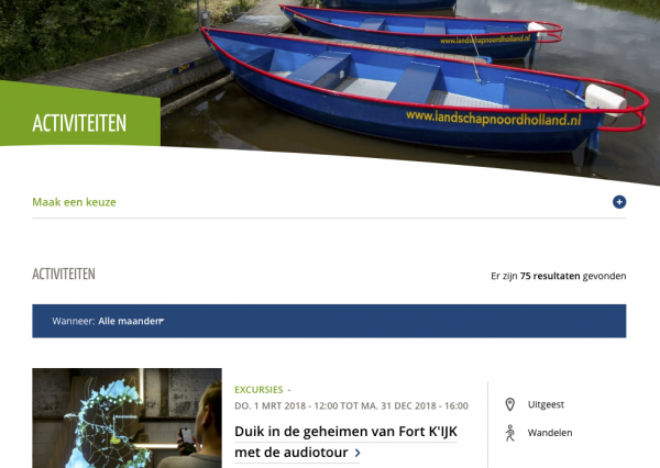 Website page with outdoor activities for a natural preservation association in The Netherlands.