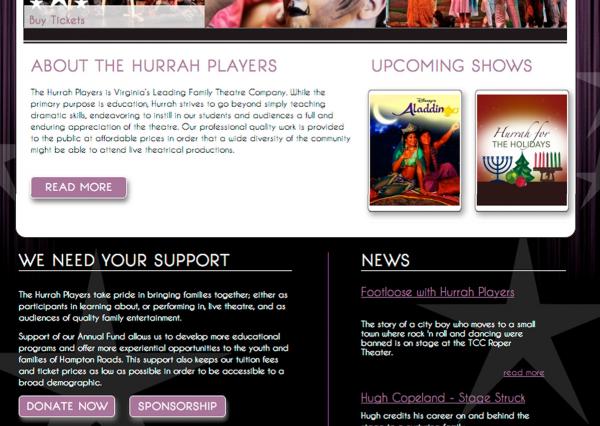 HurrahPlayers.com homepage screenshot