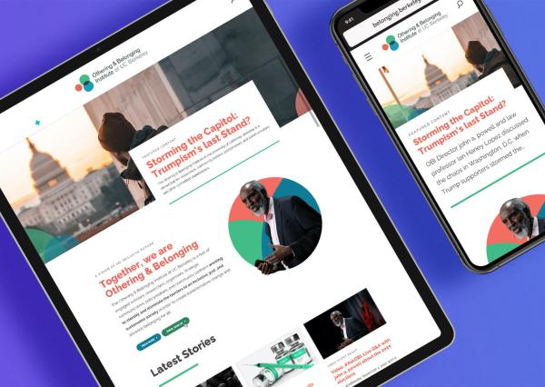Screenshot of the Othering & Belonging homepage shown on mobile devices