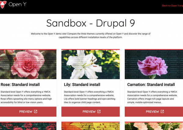 Open Y Drupal 9 sandboxes