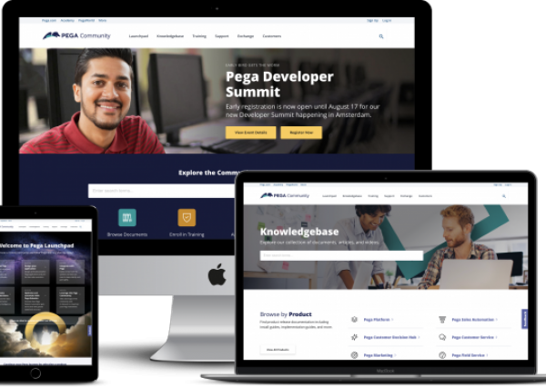Pega community homepage on various devices