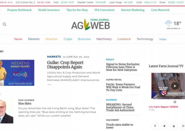 Homepage of AgWeb with flower shaped icon at the top-centre and images of persons and the texts below the icon