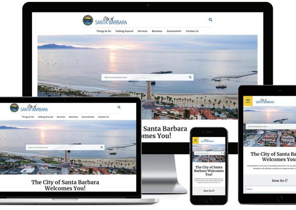 screenshot of the City website homepage across multiple devices