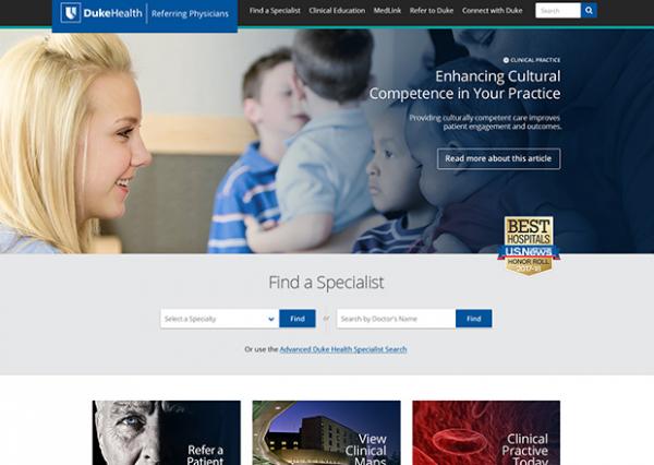 Screenshot of Duke Health Referring Physicians Website.