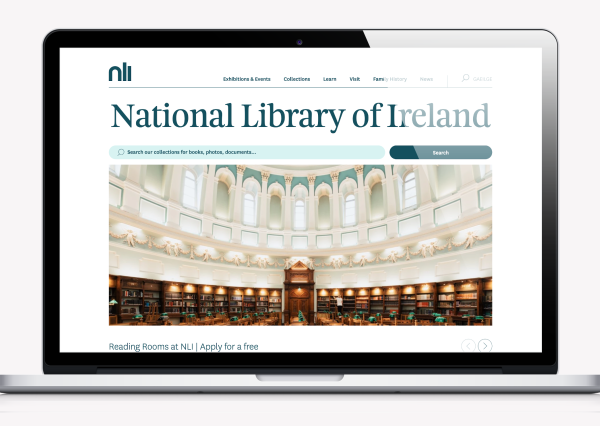 Screenshot of the new home page for the National Library of Ireland
