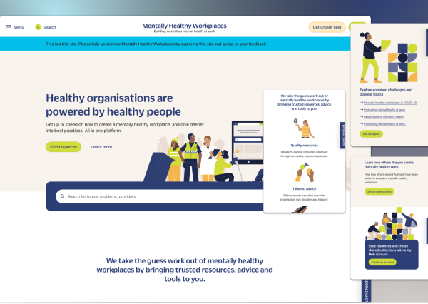 Screenshot of Mentally Healthy Workplaces platform homepage