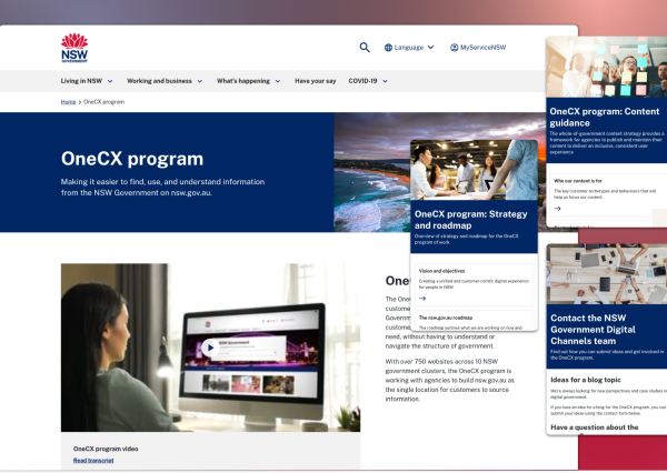 Screenshot of the OneCX homepage