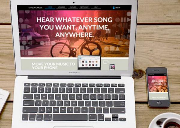 Samsungmusic.com displayed on a laptop and mobile phone